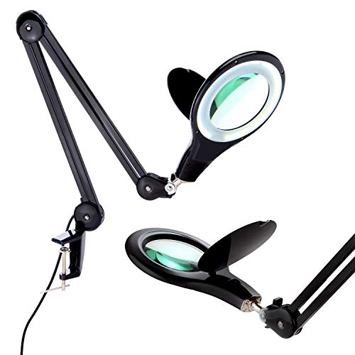 Brightech LightView PRO Magnifying Desk Lamp, 2.25x Light Magnifier, Adjustable Magnifying Glass with Light for Crafts, Reading, Close Work - Black