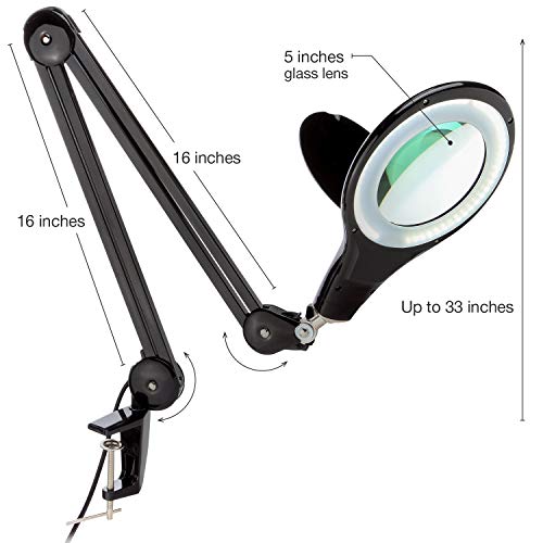 Brightech LightView PRO Magnifying Desk Lamp, 2.25x Light Magnifier, Adjustable Magnifying Glass with Light for Crafts, Reading, Close Work - Black