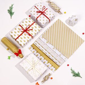 Blisstime 106 Sheets Gold Tissue Paper Gift Wrap Bulk, 19.5" x 13.6" Christmas Tissue Paper for Wrapping, 6 Assorted Designs Golden Stars Snow Dots for Christmas Gift Bags, DIY and Craft