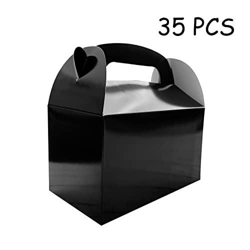 HKLMRO 35 PCS Party Treat Boxes Black Candy Cookies Gift Box DIY Portable Favor Bags Snack Goodie Cardboard Gable Perfect for Kids Birthday Halloween Wedding Baby Shower Easter Supplies Decoration