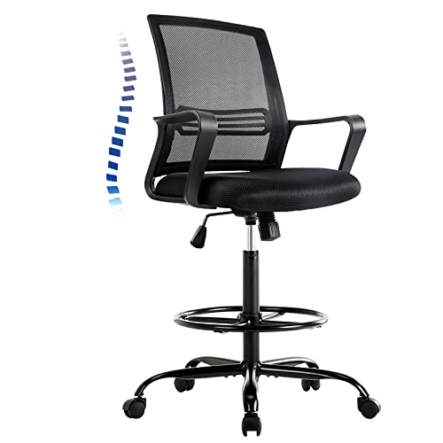 Tall Office Chair, Drafting Chair, Counter Height Office Chairs, High Adjustable Standing Desk Chair, Ergonomic Mesh Computer Task Chair with Armrests and Adjustable Foot-Ring for Bar Height Desk