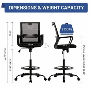 Tall Office Chair, Drafting Chair, Counter Height Office Chairs, High Adjustable Standing Desk Chair, Ergonomic Mesh Computer Task Chair with Armrests and Adjustable Foot-Ring for Bar Height Desk