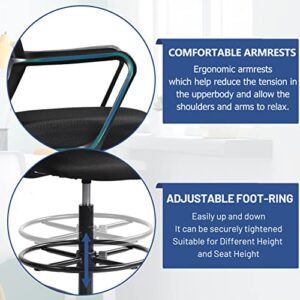 Tall Office Chair, Drafting Chair, Counter Height Office Chairs, High Adjustable Standing Desk Chair, Ergonomic Mesh Computer Task Chair with Armrests and Adjustable Foot-Ring for Bar Height Desk