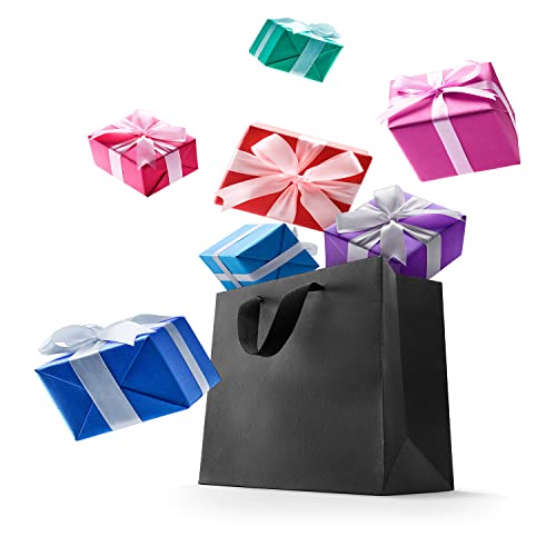 MFDSJ 20 Pcs Black Paper Gift Bags, 12.6"x4.5" x11" Black Handle Bags for Present, Shopping and Party