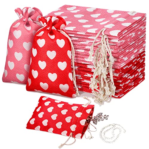 24 Pieces 4 x 6 Inches Burlap Bags with Drawstring Linen Bag with Heart Red and Pink Heart Bags for Valentine's Day Wedding Heart Bags Party Favor Valentine's Day Gift Bags Packing Storage Pouch