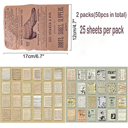 50 Sheets Vintage Scrapbook Material Paper Set 4.7x6.7Inch Journaling Scrapbooking Bullet Journals Natural Art Craft Supplies Decoration for Planner Gift Card Diary Album (A)