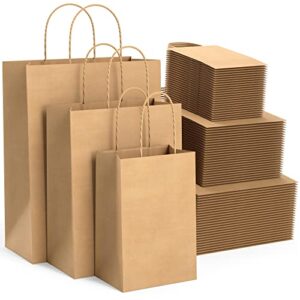 bagkraft pack of 75 brown paper bags with handles bulk – 3 assorted size gift wrap bags with handles – 100% recyclable craft paper bags for christmas, small businesses, retail, shopping, grocery, boutique supplies, parcel, packaging