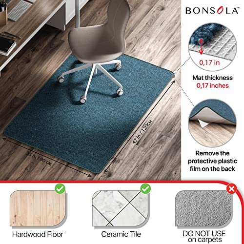 Bonsola Office Chair Mat for Hardwood and Tile Floor, 35''x47'', Multi-Purpose Loop-Pile Chair Mats 0.17’’ Thick, Desk Chair Mat Non-Slip Protector Hard Floors, Floor Mats for Home Office, Blue