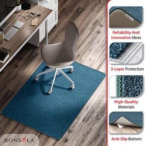 Bonsola Office Chair Mat for Hardwood and Tile Floor, 35''x47'', Multi-Purpose Loop-Pile Chair Mats 0.17’’ Thick, Desk Chair Mat Non-Slip Protector Hard Floors, Floor Mats for Home Office, Blue