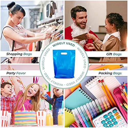 100 Pack 12" x 15" with 1.25 mil Thick Blue Merchandise Plastic Glossy Retail Bags | Die Cut Handles | Perfect for Shopping, Party Favors, Birthdays, Children Parties | Color Blue | 100% Recyclable