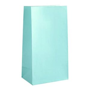 party favor bag – 50 pack light teal tiffany blue food grade paper lunch gift bags for 1st birthday, easter or baby shower – 5″x3″x9″