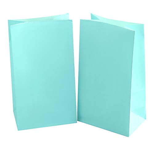 Party Favor Bag - 50 Pack Light Teal Tiffany Blue Food Grade Paper Lunch Gift Bags for 1st Birthday, Easter or Baby Shower - 5"x3"x9"