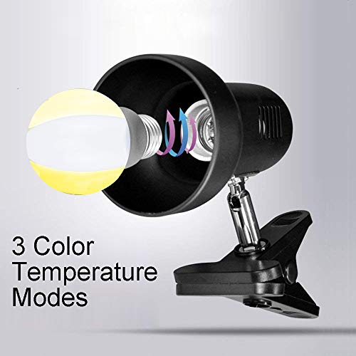 INKECI LED Clamp Work Lamp, 5W 360° Rotatable Head, Ultra Bright Work Bench Light, Desk Lamp with Clip,3 Color Temperature Modes, 4.9ft Plug & Play Cord (Black)…