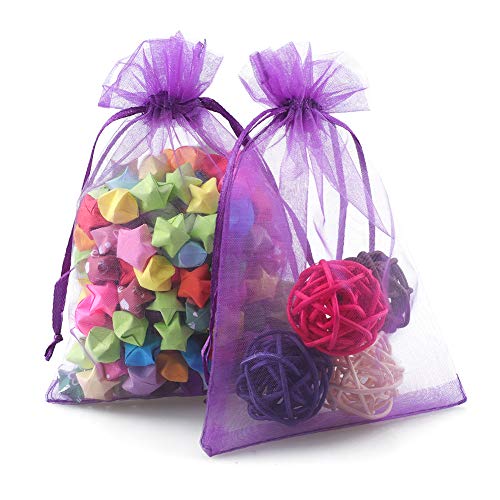 4''X6" Organza Bags,100PCS 10X15CM Drawstring Organza Jewelry Favor Pouches Wedding Party Festival Gift Bags Candy Bags (Purple)