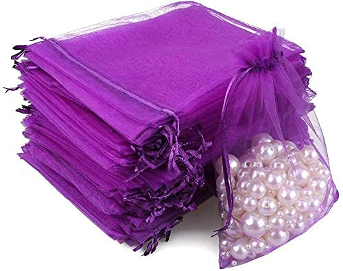 4''X6" Organza Bags,100PCS 10X15CM Drawstring Organza Jewelry Favor Pouches Wedding Party Festival Gift Bags Candy Bags (Purple)