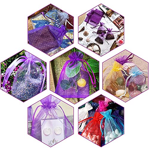 4''X6" Organza Bags,100PCS 10X15CM Drawstring Organza Jewelry Favor Pouches Wedding Party Festival Gift Bags Candy Bags (Purple)