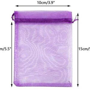 4''X6" Organza Bags,100PCS 10X15CM Drawstring Organza Jewelry Favor Pouches Wedding Party Festival Gift Bags Candy Bags (Purple)