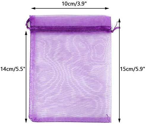 4''X6" Organza Bags,100PCS 10X15CM Drawstring Organza Jewelry Favor Pouches Wedding Party Festival Gift Bags Candy Bags (Purple)