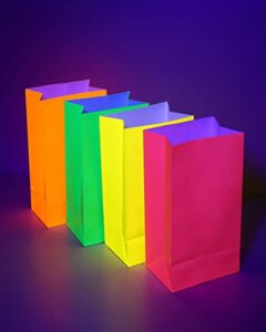 ralxion 24 pcs glow in the dark party favor bags assorted color neon color paper gift bags for glow in the dark party supplies and decorations glow in the dark party favor bags neon party supplies colorful party favor bags