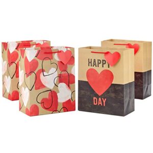 hallmark 13″ large kraft valentine’s day gift bags (4 bags, 2 designs: happy heart day, rustic hearts) for kids, adults, galentine’s day, weddings