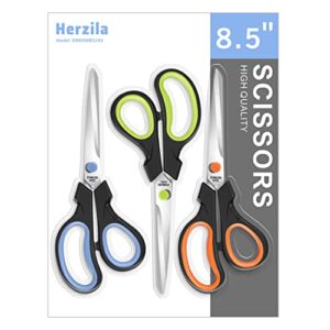 scissors, all purpose thickened craft scissor 8.5″, stainless steel sharper comfort grip sewing fabric scissors for office school home supplies, right/left handed, 3-pack…