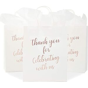 sparkle and bash thank you kraft gift bags with tissue paper (rose gold foil, 15 pack)