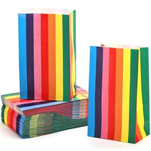 cedilis 100 pack rainbow party favor bags, paper goody bag for kids, colorful party treat bags for chirstmas, birthday, baby shower, wedding, 5.1x 8.5 x 3.1in