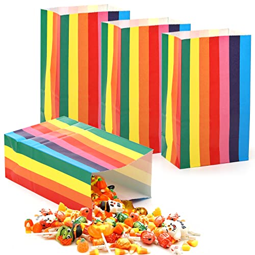 Cedilis 100 Pack Rainbow Party Favor Bags, Paper Goody Bag for Kids, Colorful Party Treat Bags for Chirstmas, Birthday, Baby Shower, Wedding, 5.1x 8.5 x 3.1IN