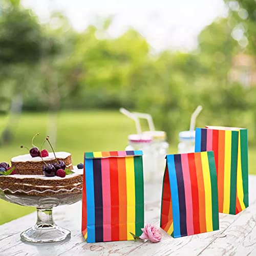 Cedilis 100 Pack Rainbow Party Favor Bags, Paper Goody Bag for Kids, Colorful Party Treat Bags for Chirstmas, Birthday, Baby Shower, Wedding, 5.1x 8.5 x 3.1IN