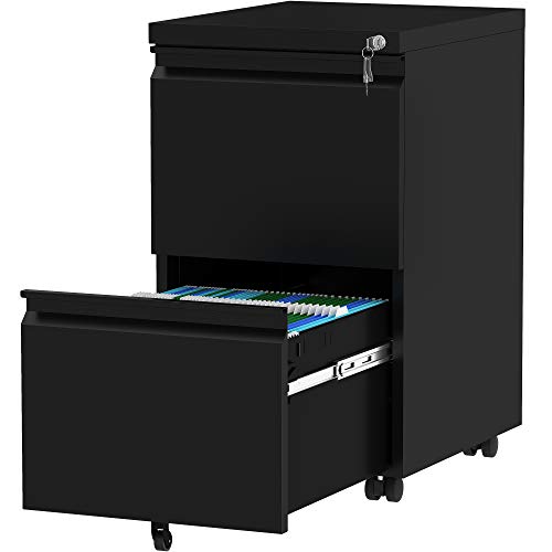 YITAHOME 2-Drawer Vertical File Cabinet with Lock, 20” Deep Mobile Metal Filing Cabinet for Legal/Letter Size, Pre-Built Office Storage File Cabinet Except Wheels Under Desk - Black