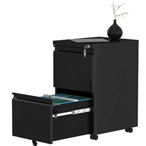 YITAHOME 2-Drawer Vertical File Cabinet with Lock, 20” Deep Mobile Metal Filing Cabinet for Legal/Letter Size, Pre-Built Office Storage File Cabinet Except Wheels Under Desk - Black