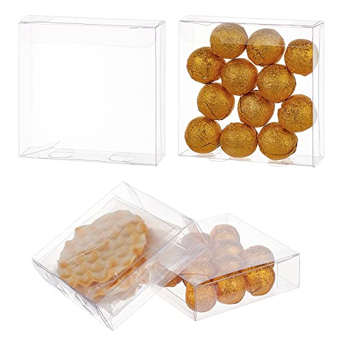 BENECREAT 30PCS Clear Wedding Favour Boxes 4x4x1.2 Rectangle PVC Transparent Gift Boxes for Candy Chocolate Valentine