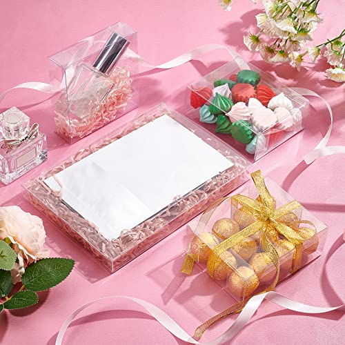 BENECREAT 30PCS Clear Wedding Favour Boxes 4x4x1.2 Rectangle PVC Transparent Gift Boxes for Candy Chocolate Valentine