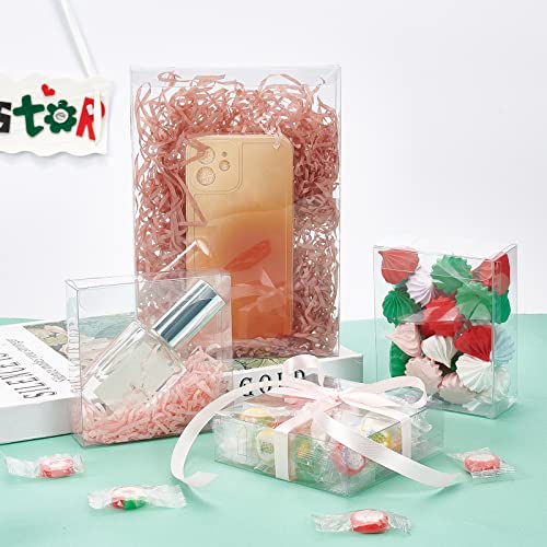 BENECREAT 30PCS Clear Wedding Favour Boxes 4x4x1.2 Rectangle PVC Transparent Gift Boxes for Candy Chocolate Valentine