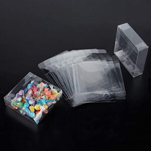 BENECREAT 30PCS Clear Wedding Favour Boxes 4x4x1.2 Rectangle PVC Transparent Gift Boxes for Candy Chocolate Valentine