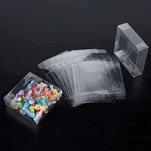 BENECREAT 30PCS Clear Wedding Favour Boxes 4x4x1.2 Rectangle PVC Transparent Gift Boxes for Candy Chocolate Valentine