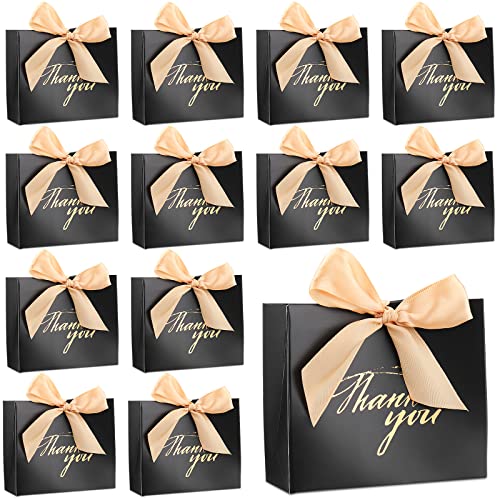 Wesiti 80 Pack Mini Thank You Gift Bags Goodie Favor Bags with Bow 4.53 x 1.77 x 3.94 Inch Paper Bags for Gift Wrap (Black Foil)