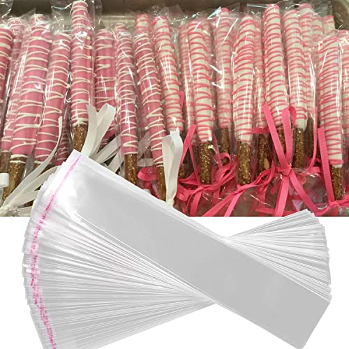 ASTARON 400 Pcs Pretzel Bags with Ties Pretzel Rod Bags Self Adhesive Birthday Party Treat Bags, Pretzels Sticks Individual Bags Clear Cellophane Bags for Cookies Candies