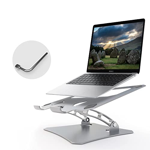 Laptop Stand, Foldable Laptop Stand, Portable Computer Stand, Travel Laptop Stand, Foldable Adjustable Ergonomic Laptop Stand Lift Desk for 10 to 17 Inch Laptops, Silver Aluminum Bracket