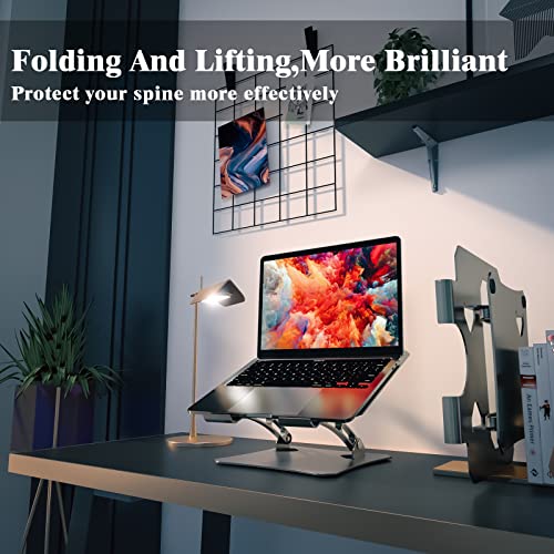 Laptop Stand, Foldable Laptop Stand, Portable Computer Stand, Travel Laptop Stand, Foldable Adjustable Ergonomic Laptop Stand Lift Desk for 10 to 17 Inch Laptops, Silver Aluminum Bracket