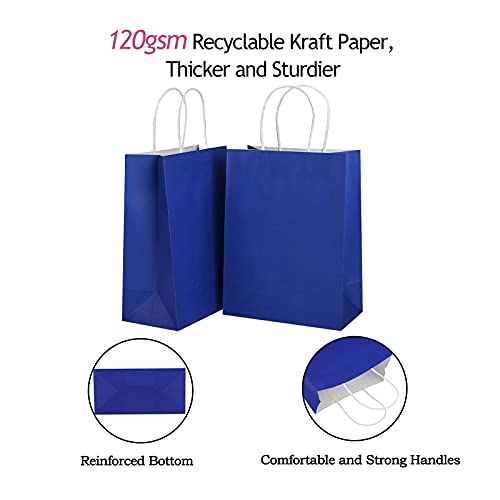 Kolaxen Royal Blue Kraft Paper Gift Bags with Tissue Paper 24 Pcs 10.6 * 7.9 * 4.3 inches, Medium Gift Bags with Handles for Birthday, Party, Wedding, Baby Shower