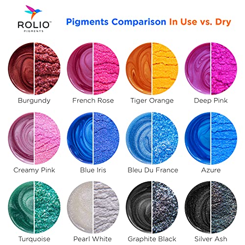 Rolio Mica Powder Epoxy Resin Pigment - Art Set for Resin Epoxy - for Soap Making, Nail Polish Set, Lip Gloss Set, Eye Shadow, Bath Bomb, Slime & Candle Jars - 10g, 24 Jars