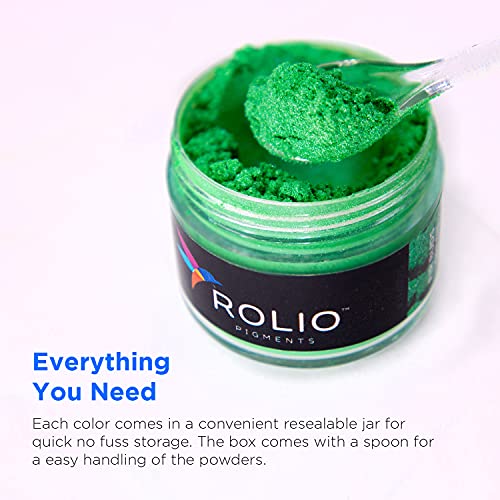 Rolio Mica Powder Epoxy Resin Pigment - Art Set for Resin Epoxy - for Soap Making, Nail Polish Set, Lip Gloss Set, Eye Shadow, Bath Bomb, Slime & Candle Jars - 10g, 24 Jars