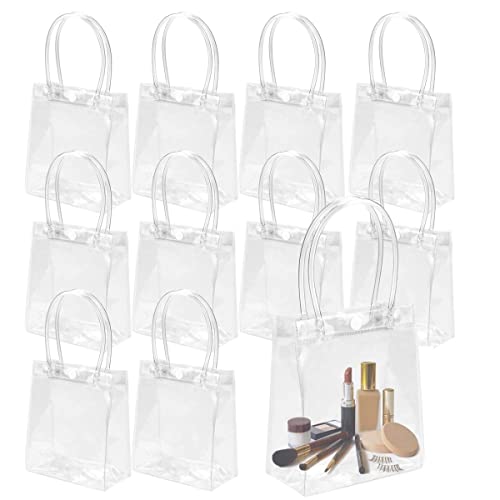 CZWESTC 16 Pcs Clear PVC Gift Bags with Handles, Small Transparent Gift Wrap Bags, Clear Tote Bag, Reusable Shopping Bags with Handle for Merchandise, Retail, Small Business (5.9 x 5.1 Inch)