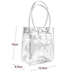 CZWESTC 16 Pcs Clear PVC Gift Bags with Handles, Small Transparent Gift Wrap Bags, Clear Tote Bag, Reusable Shopping Bags with Handle for Merchandise, Retail, Small Business (5.9 x 5.1 Inch)