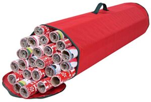 primode wrapping paper storage bag | wrapping paper organizer under bed for storing multiple rolls of gift wrap, 40” length container constructed of durable 600d oxford material (red)