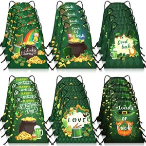 24 pcs st. patrick’s day drawstring bags shamrock backpack irish theme gift bags clover printed storage goody bags treat candy bags for st. patrick’s party traveling outdoor supply, 6 designs