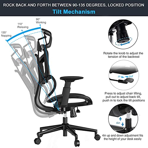 SAMOFU Ergonomic Office Chair, Backrest Height Adjustable Desk Chair,Big and Large Mesh Chair with Adjustable Lumbar Support/Armrest, High Back Computer Chair Executive Chair with Tilt & Lock Function