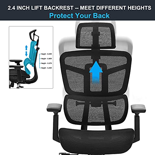 SAMOFU Ergonomic Office Chair, Backrest Height Adjustable Desk Chair,Big and Large Mesh Chair with Adjustable Lumbar Support/Armrest, High Back Computer Chair Executive Chair with Tilt & Lock Function