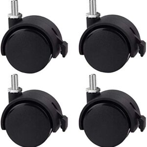 MONOMI 4 Pack 1.5 Inch Nylon Plastic Replacement Caster Swivel Furniture Wheels Floor Protecting Office Chair Swivel Caster Threaded Stem with Brake Black